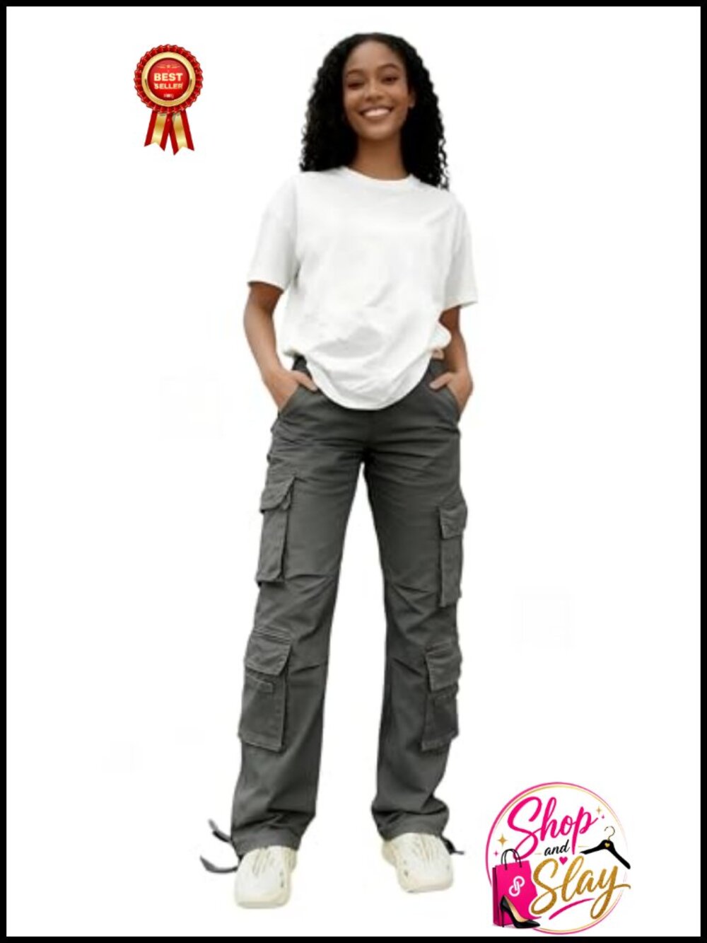 High Waisted Cargo Pants with Pockets Straight Leg Ankle Cuff